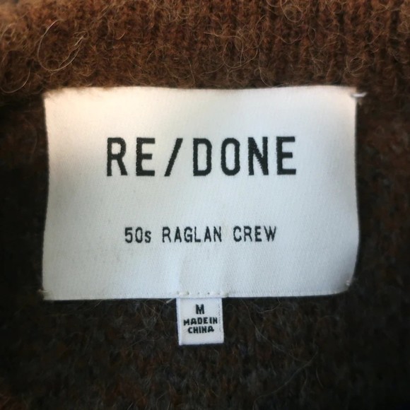 RE/DONE 50s Raglan Crew Sweater Brown Fair Isle Wool-Alpaca Size Medium - Picture 5 of 7